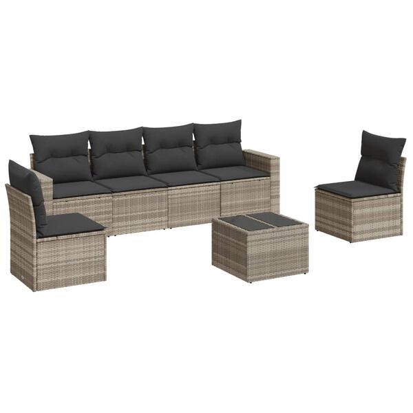 vidaXL Set Divani da Giardino 7pz con Cuscini Grigio Chiaro Polyrattan