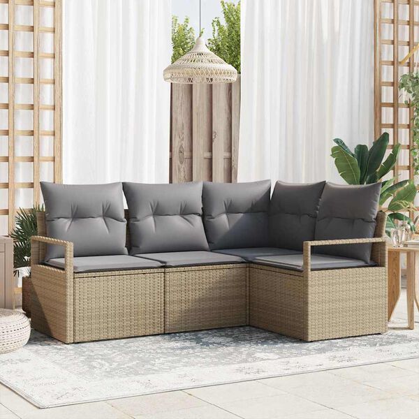 vidaXL Set di divani 4 pcs Beige e Grigio Chiaro polyrattan