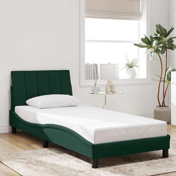 vidaXL Giroletto senza Materasso Hanko Verde Scuro 90x190 cm in Velluto