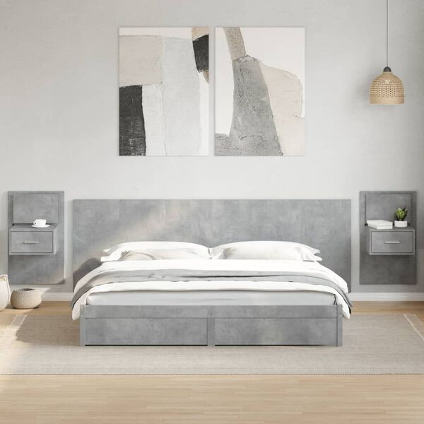 vidaXL Testiera Letto con Comodini Grigio Cemento 240cm in Multistrato