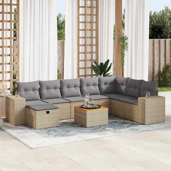vidaXL Set Divano da Giardino 9 pz con Cuscini Beige in Polyrattan