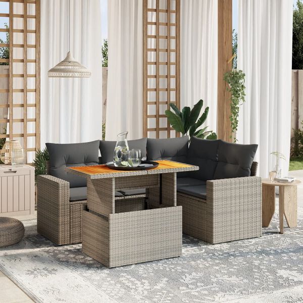 vidaXL Set Divano da Giardino 5 pz con Cuscini Grigio in Polyrattan