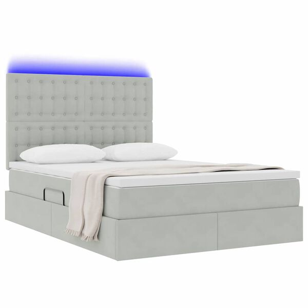 vidaXL Letto con contenitore e LED Grigio chiaro 140 x 190 cm Velluto