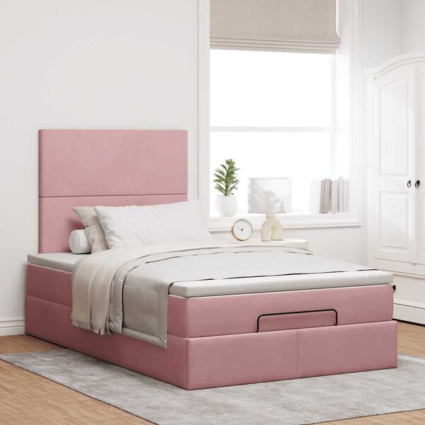 vidaXL Struttura Letto Pouf con Materasso Rosa 120x200 cm Velluto