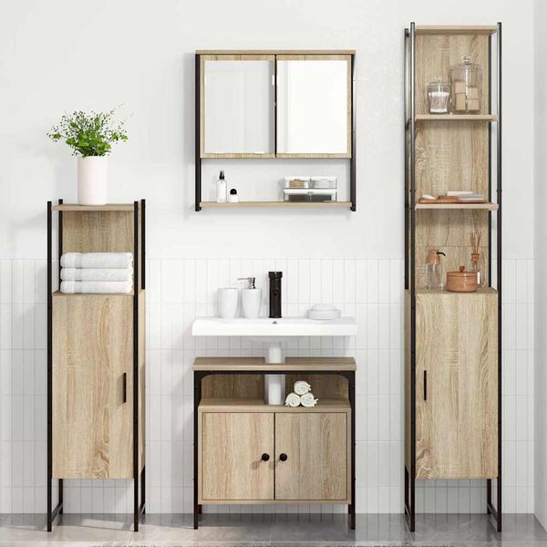 vidaXL Set di mobili per il bagno con lo scaffale 4 pcs Rovere Sonoma