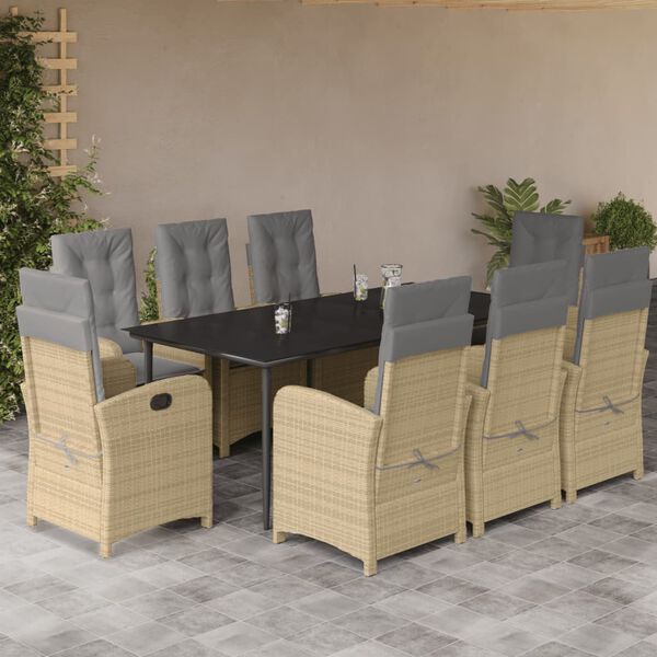 vidaXL Set Pranzo da Giardino 9 pz con Cuscini Beige Misto Polyrattan