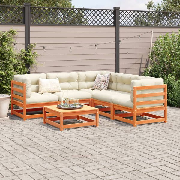 vidaXL Set Divani da Giardino 6 pz Marrone Cera Legno Massello Pino