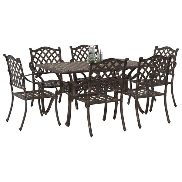 vidaXL Set da Pranzo per Giardino 7 pcs Bronzo Alluminio