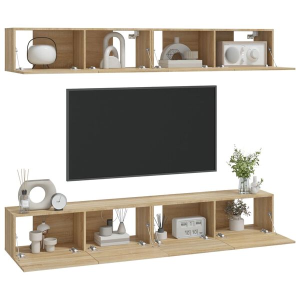 vidaXL Mobili Porta TV a Parete 4 pz Rovere Sonoma 100x30x30 cm