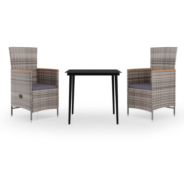 vidaXL Set da Pranzo da Giardino 3 pz con Cuscini Grigio