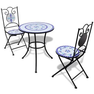 vidaXL Set da Bistrot 3 pz in Piastrelle di Ceramica Blu e Bianco