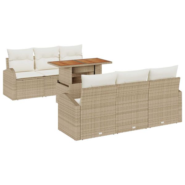 vidaXL Set Divano da Giardino 7 pcs Beige Poly Rattan