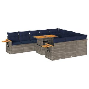 vidaXL Set Divani Giardino 11 pz con Cuscini Polyrattan Acacia Grigio