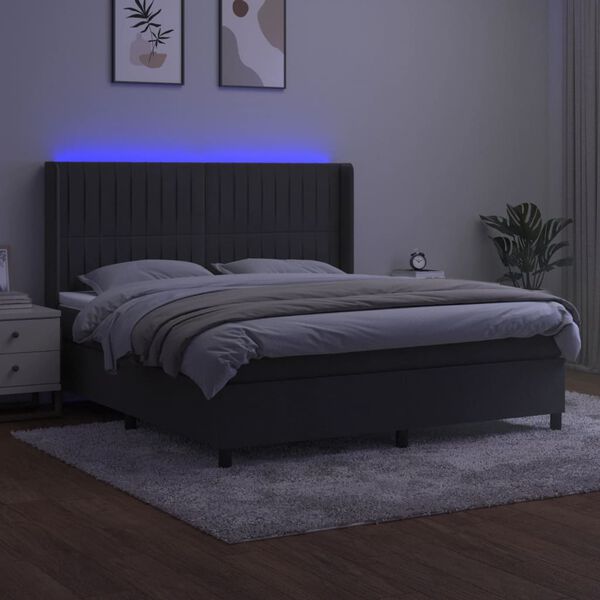 vidaXL Letto a Molle con Materasso e LED Grigio Scuro 180x200 cm