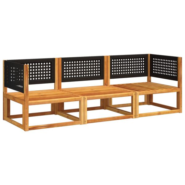 vidaXL Set di divani da giardino 3 pezzi con cuscini in legno di acacia e rattan