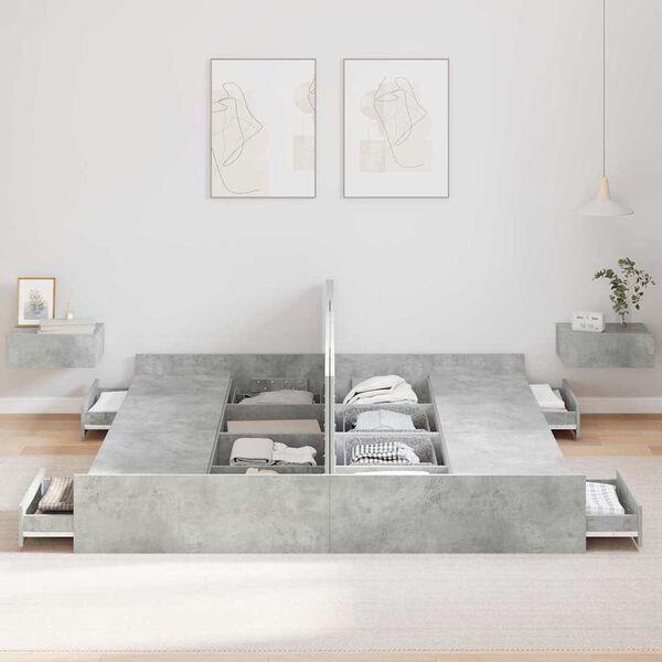 vidaXL Struttura letto con contenitore Grigio cemento 180 x 200 cm