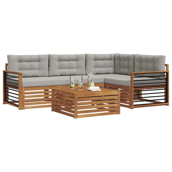 vidaXL Set di divani da esterno 5 pcs Grigio Naturale e Chiaro