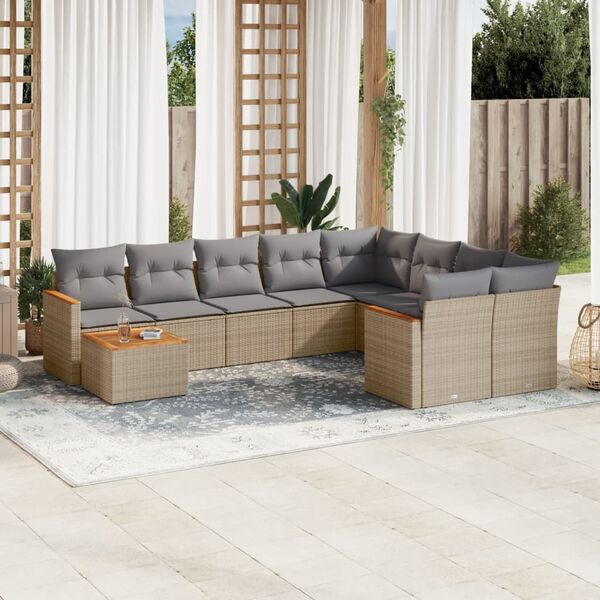 vidaXL Set Divano da Giardino 10 pz con Cuscini Beige Misto Polyrattan