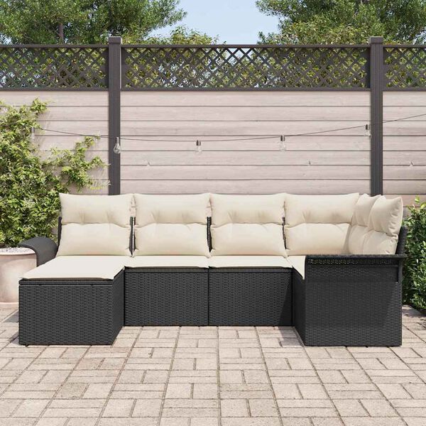 vidaXL Set Divano da Giardino con cuscino 6 pcs Nero polyrattan