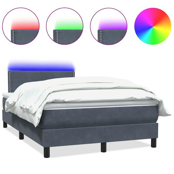 vidaXL Letto a Molle con Materasso e LED Grigio Scuro 120x210 cm Velluto