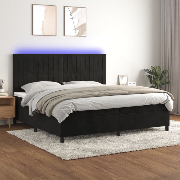 vidaXL Letto a Molle con Materasso e LED Nero 200x200 cm in Velluto