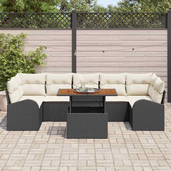 vidaXL Set Divano da Giardino con cuscino 8 pcs Nero e crema
