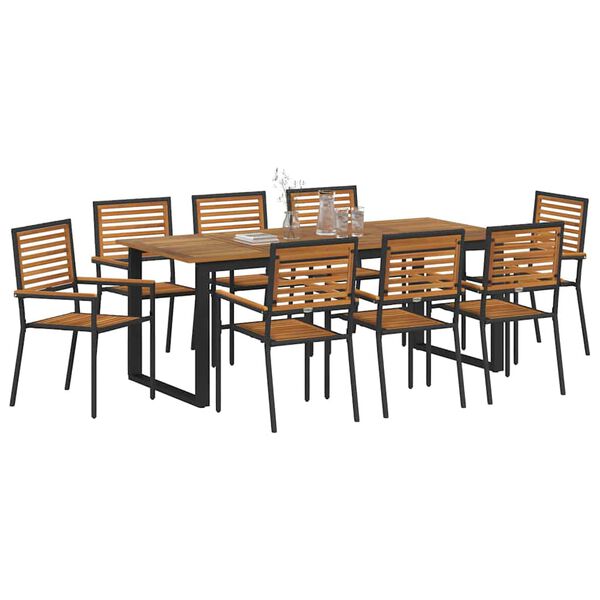 vidaXL Set da Pranzo per Giardino 9 pcs Nero Legno di Acacia Massello