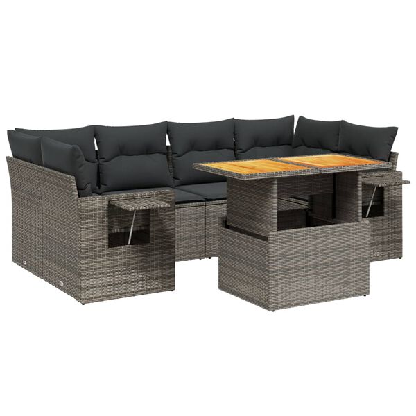 vidaXL Set Divani da Giardino 7 pz con Cuscini Grigio in Polyrattan