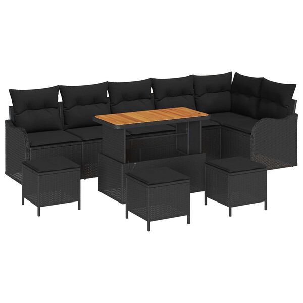 vidaXL Set Divano da Giardino 10 pcs Nero polyrattan