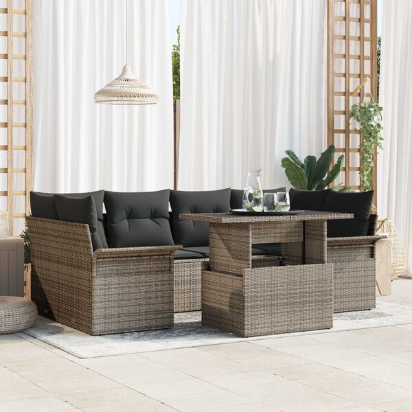 vidaXL Set Divano da Giardino 7 pcs Grigio Rattan in Polipropilene