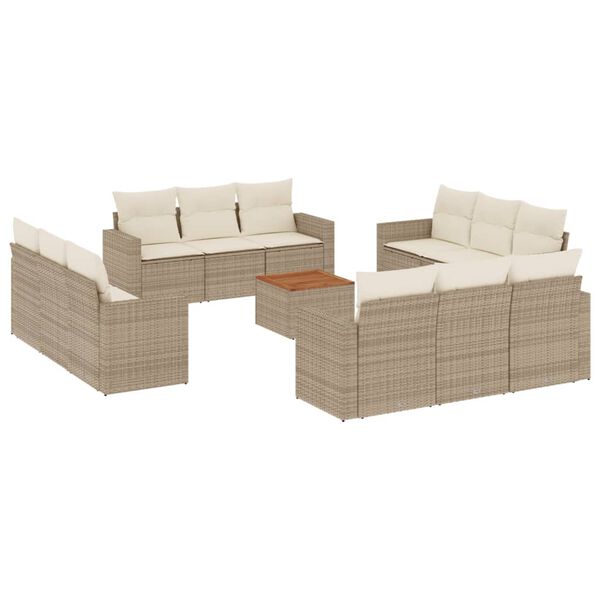 vidaXL Set Divano da Giardino 13 pz con Cuscini Beige in Polyrattan