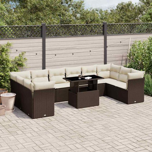 vidaXL Set Divani da Giardino 11 pz con Cuscini Polyrattan Marrone