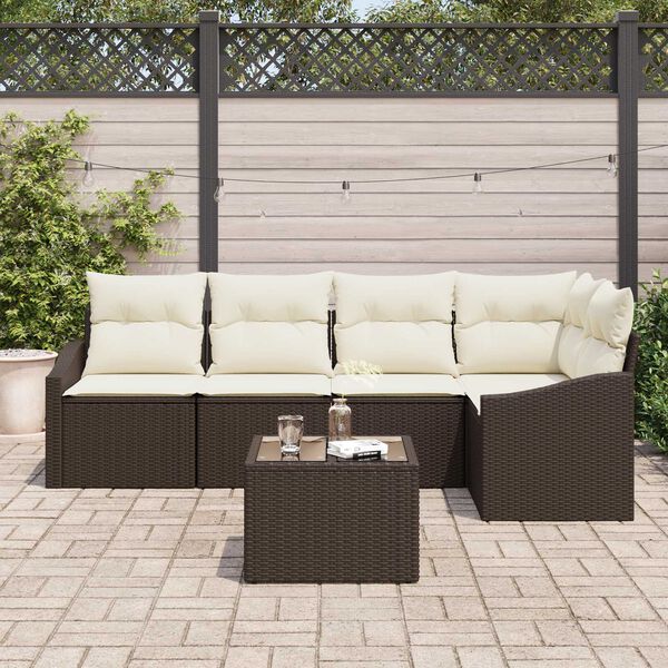 vidaXL Set di divani con cuscino 6 pcs Marrone e Crema polyrattan