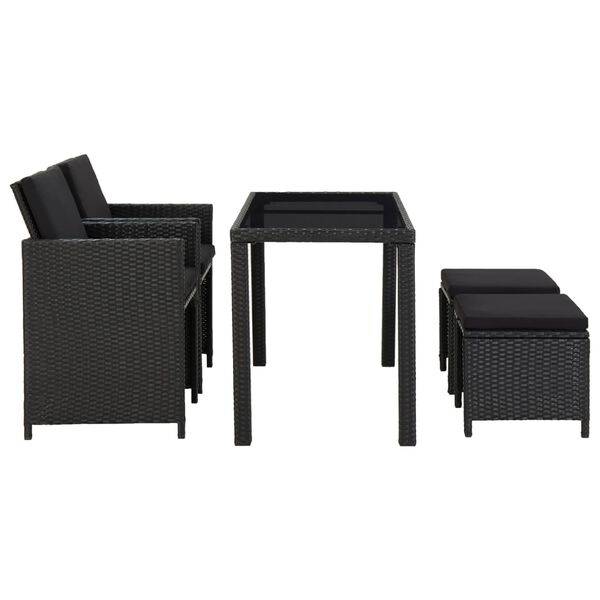 vidaXL Set da Pranzo da Giardino 5 pz con Cuscini in Polyrattan Nero