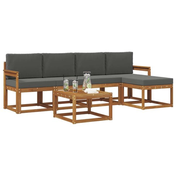 vidaXL Set di divani da esterno con cuscino 6 pcs Naturale e Antracite