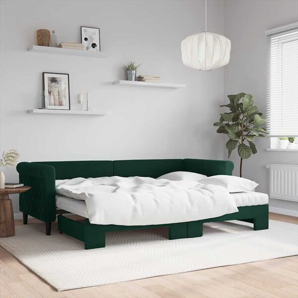 vidaXL Divano Letto Estraibile Materassi Verde Scuro 80x200 Velluto