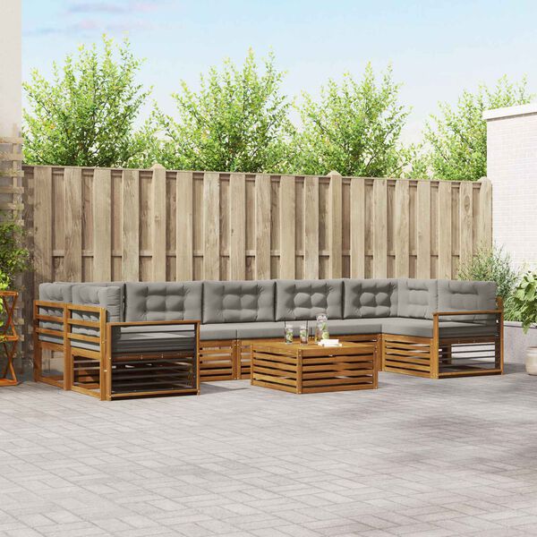 vidaXL Set di divani da esterno 8 pcs Grigio Naturale e Chiaro