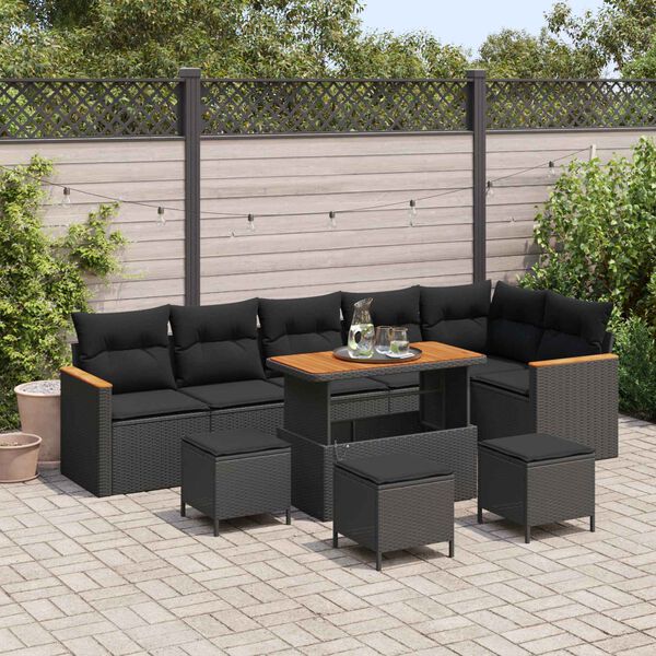 vidaXL Set Divano da Giardino 10 pcs Nero polyrattan