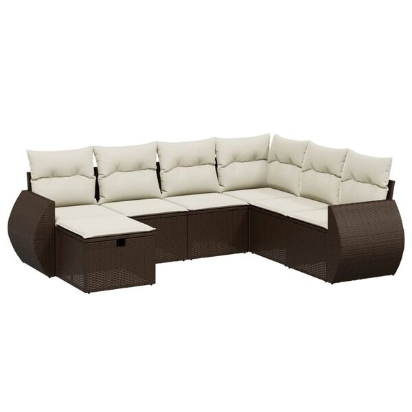 vidaXL Set Divani da Giardino 7 pz con Cuscini Marrone in Polyrattan
