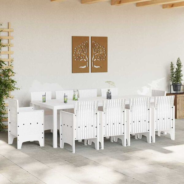 vidaXL Set da Pranzo per Giardino 11 pcs Bianco Rattan Polt