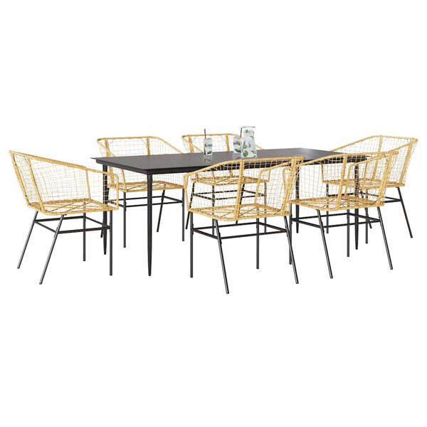 vidaXL Set Pranzo da Giardino 7pz Marrone Polyrattan Vetro