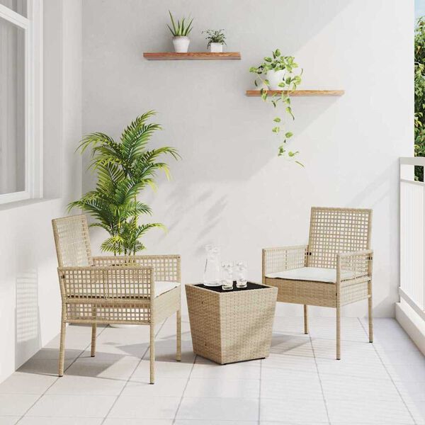 vidaXL Set Bistro da Giardino 3 pcs Beige Poly Rattan