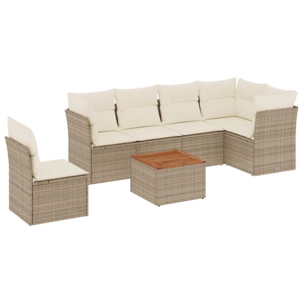 vidaXL Set Divani da Giardino 7 pz con Cuscini Beige in Polyrattan