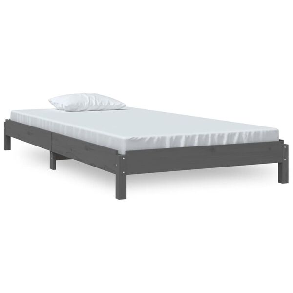 vidaXL Letto Impilabile Grigio 75x190 cm in Legno Massello di Pino