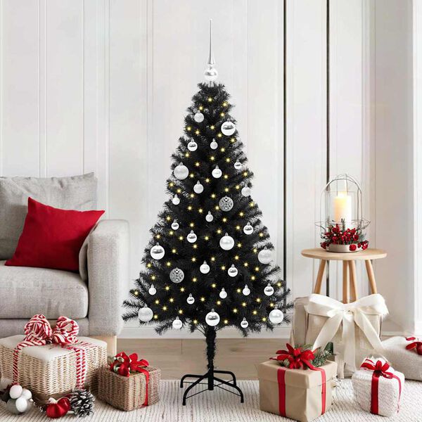 vidaXL Albero di Natale con 150 LED con supporto Nero 150 cm PVC