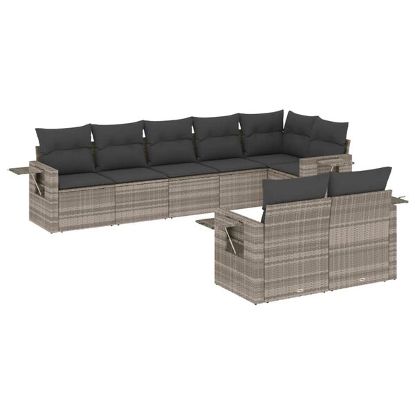 vidaXL Set Divano da Giardino 8pz con Cuscini Grigio Chiaro Polyrattan