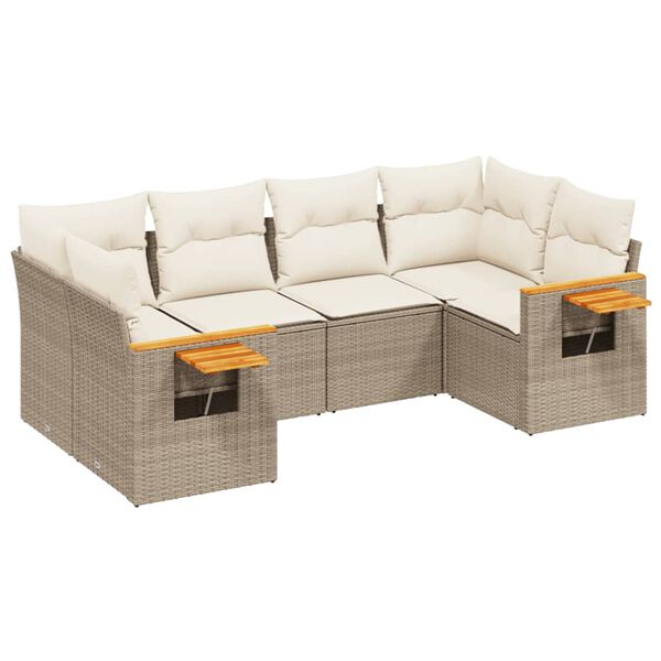 vidaXL Set Divano da Giardino 6 pz con Cuscini Beige in Polyrattan