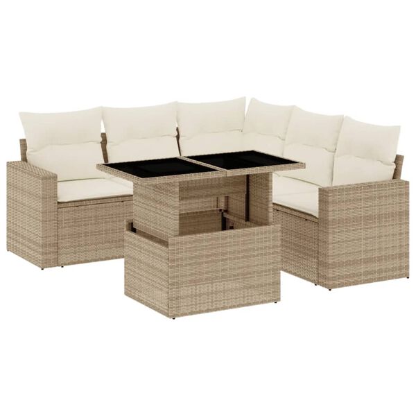 vidaXL Set Divano da Giardino 6 pz con Cuscini Beige in Polyrattan