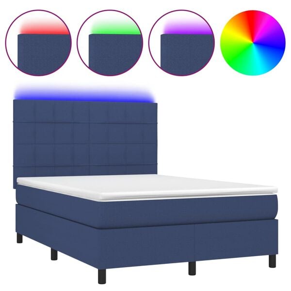 vidaXL Letto a Molle con Materasso e LED Blu 140x190 cm in Tessuto