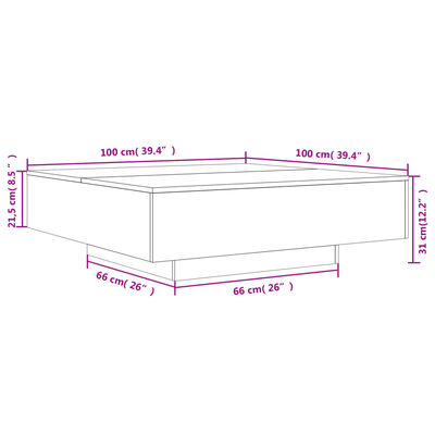 vidaXL Tavolino da Soggiorno con Luci LED Grigio Sonoma 100x100x31 cm